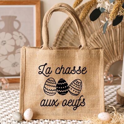 Children's Easter basket in jute - The egg hunt