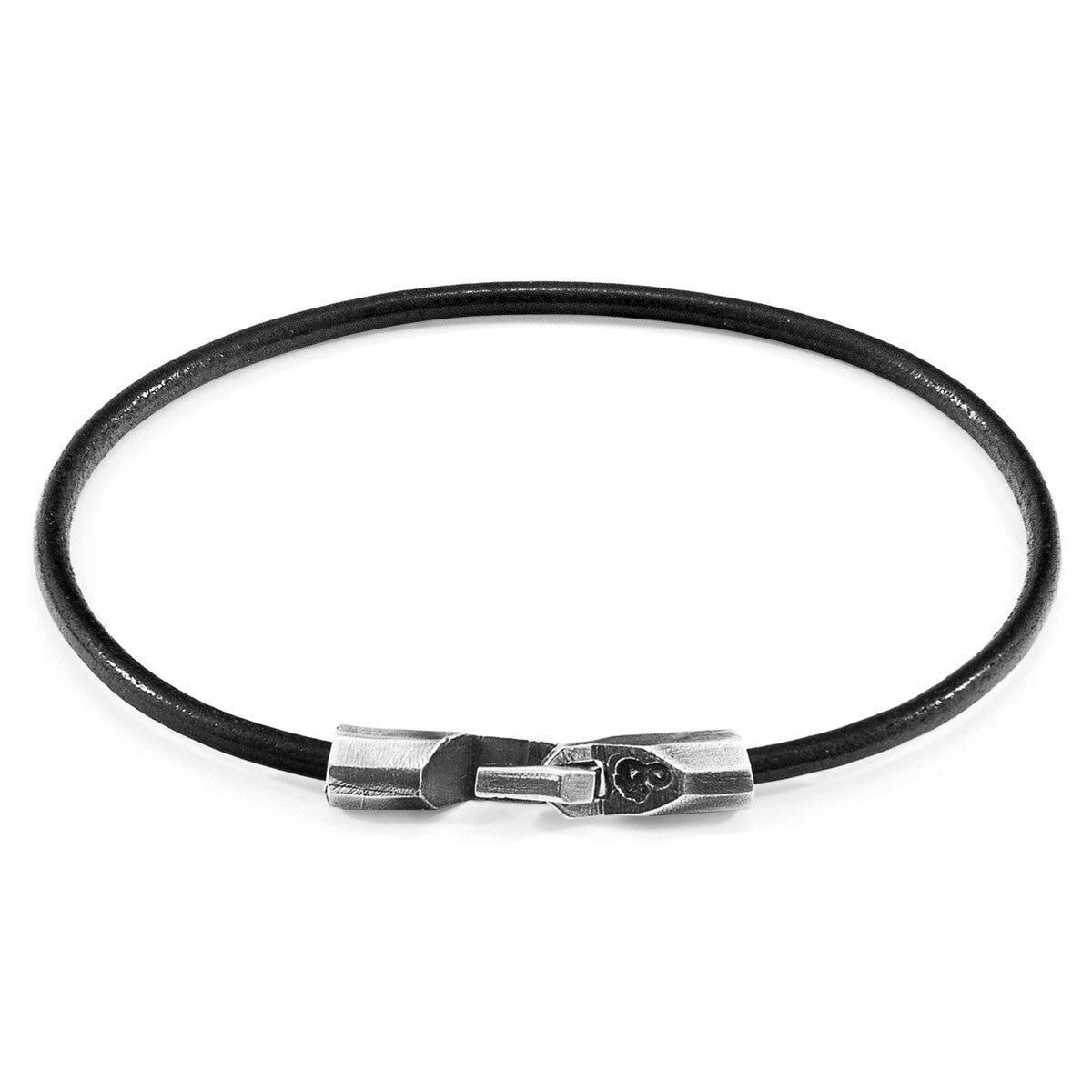 Bracciale in pelle tonda e argento Talbot nero corvo