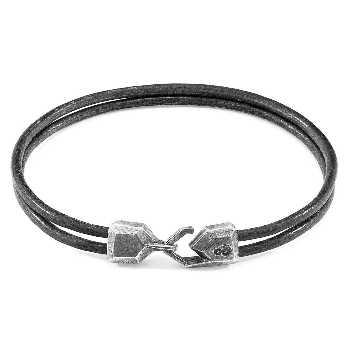 Bracciale in argento e pelle rotonda Shadow Grey Cromer