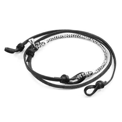 Cinturino per occhiali Conway in argento e corda bianco noir con pelle piatta nera carbone