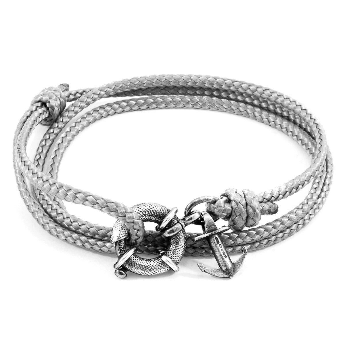 Braccialetto classico grigio Clyde Anchor in argento e corda
