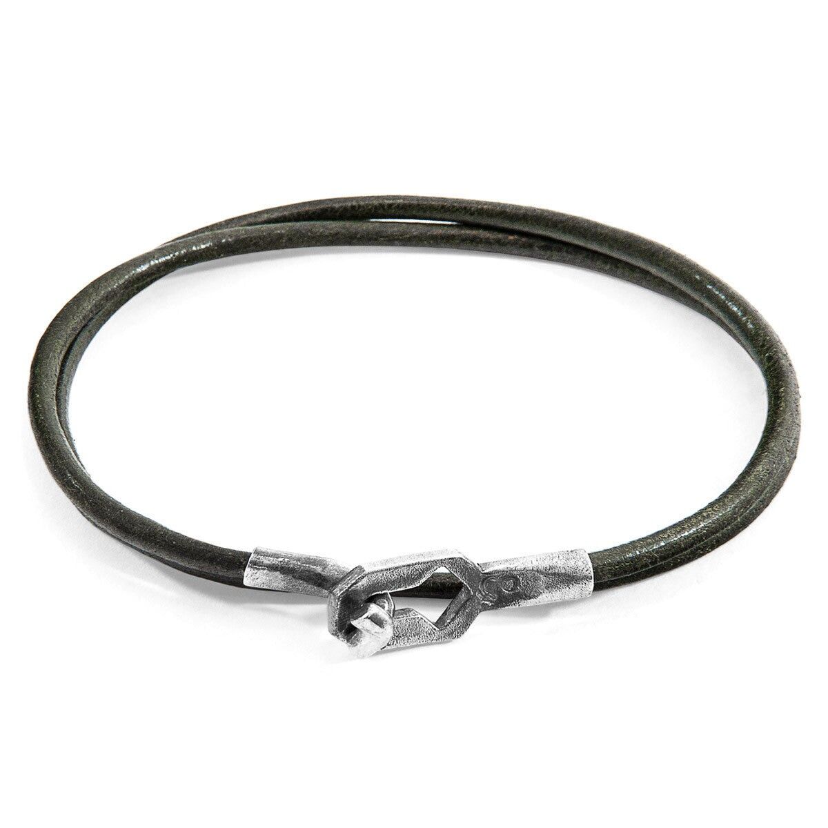 Bracciale Racing Green Tenby in argento e pelle rotonda