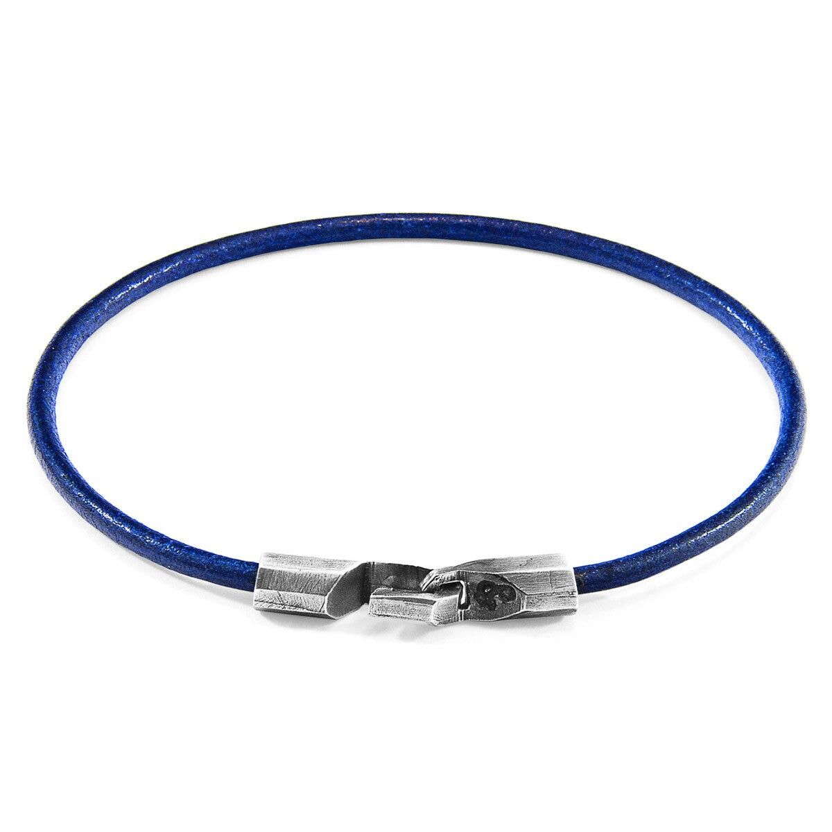 Bracciale Talbot in argento e pelle rotonda blu azzurro
