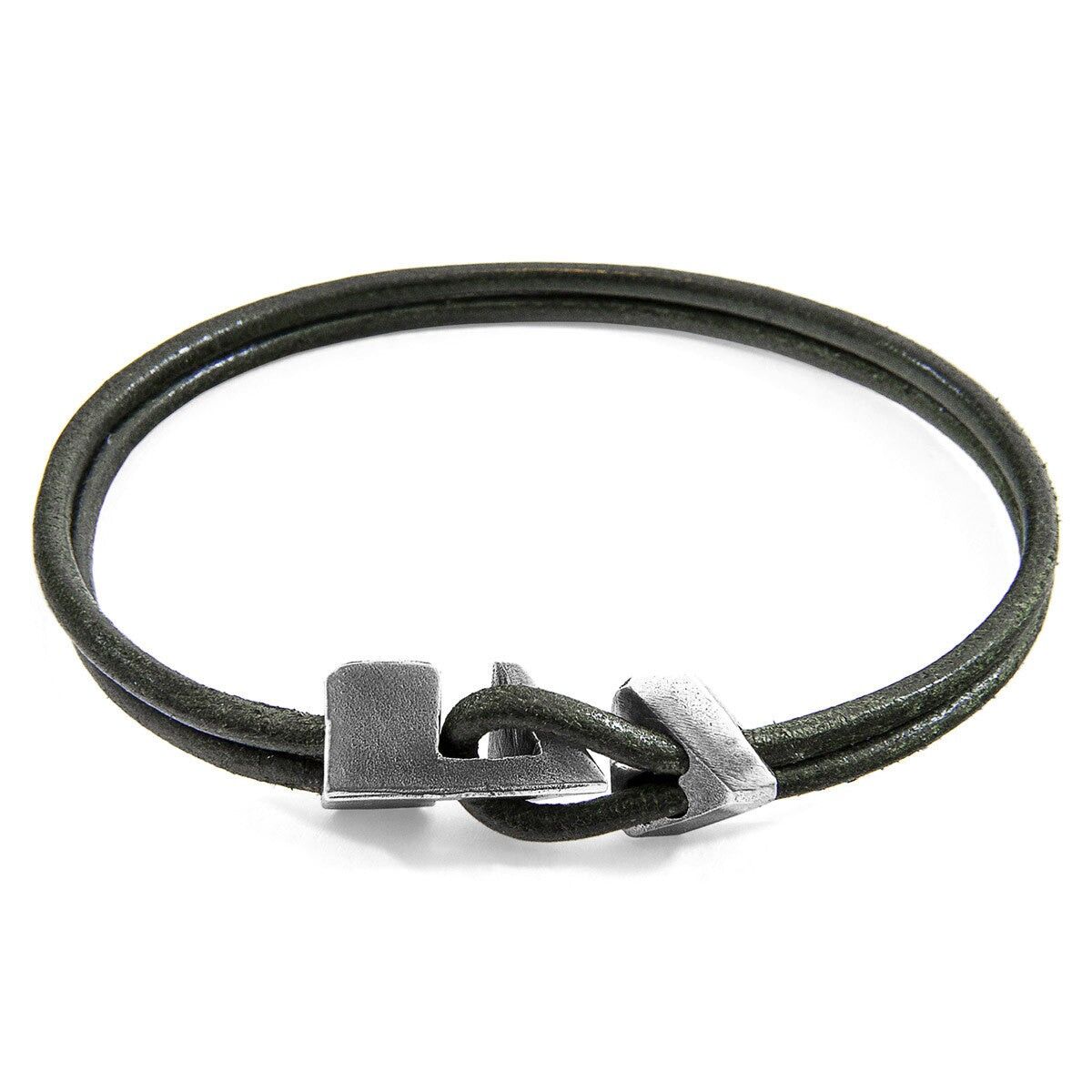 Bracciale Racing Green Brixham in argento e pelle rotonda