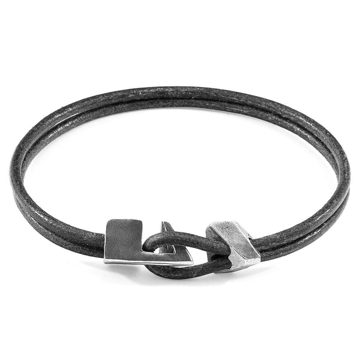 Bracciale Brixham in argento e pelle rotonda grigio ombra