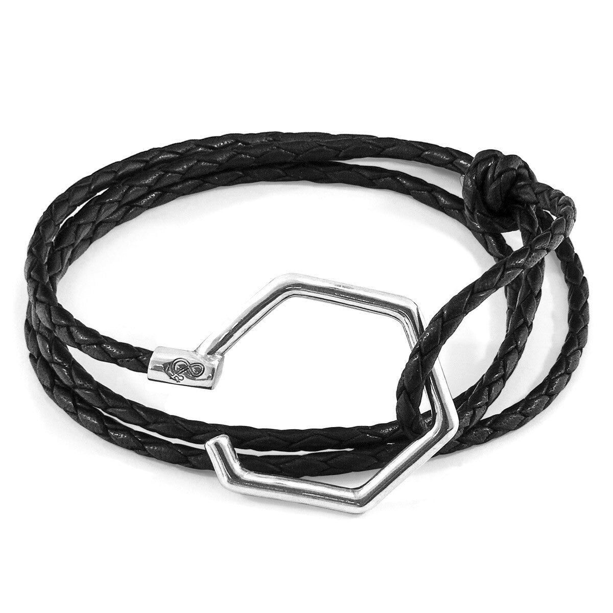 Bracciale in argento e pelle intrecciata Coal Black Storey