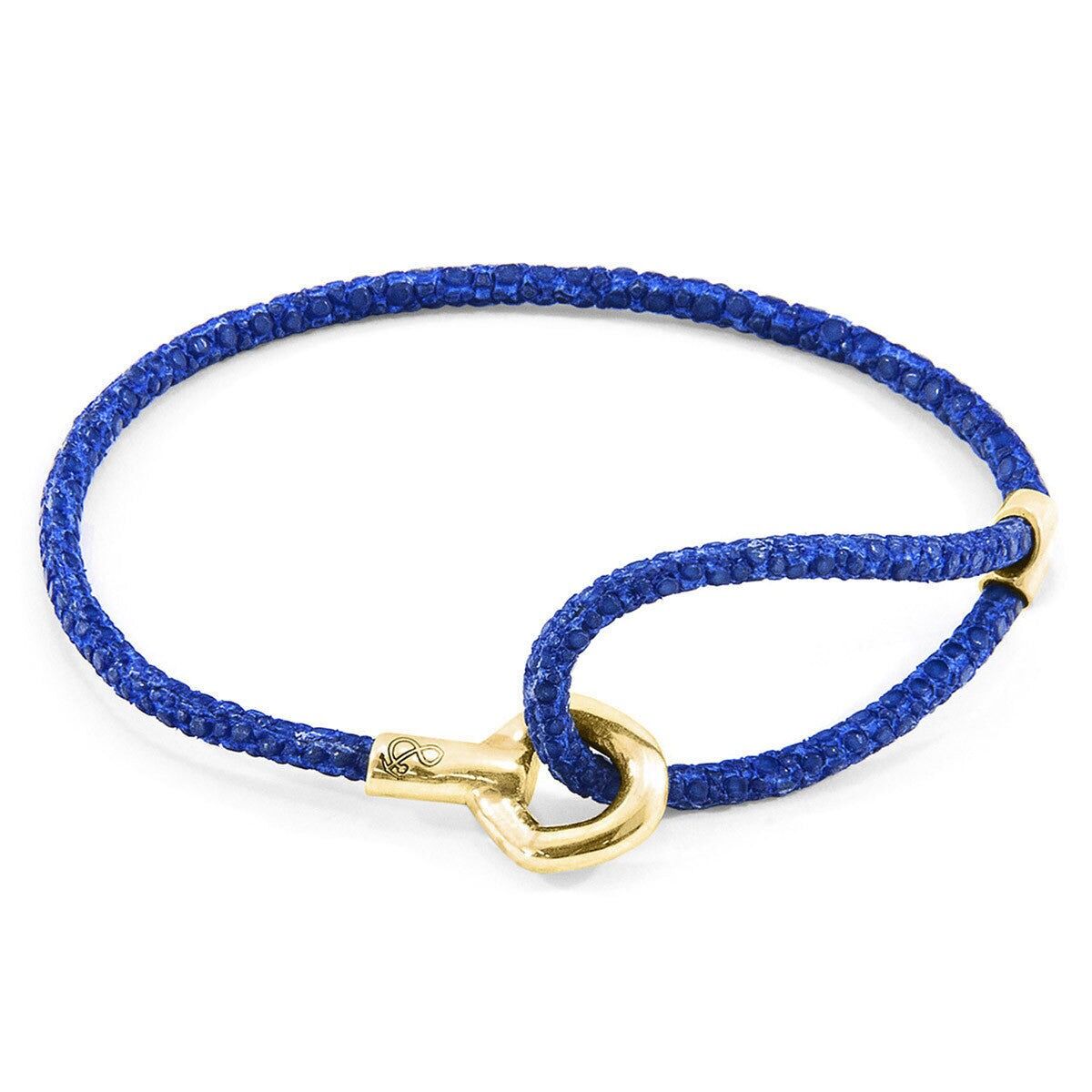 Bracciale Blake in oro giallo 9 carati e pelle di razza blu azzurro