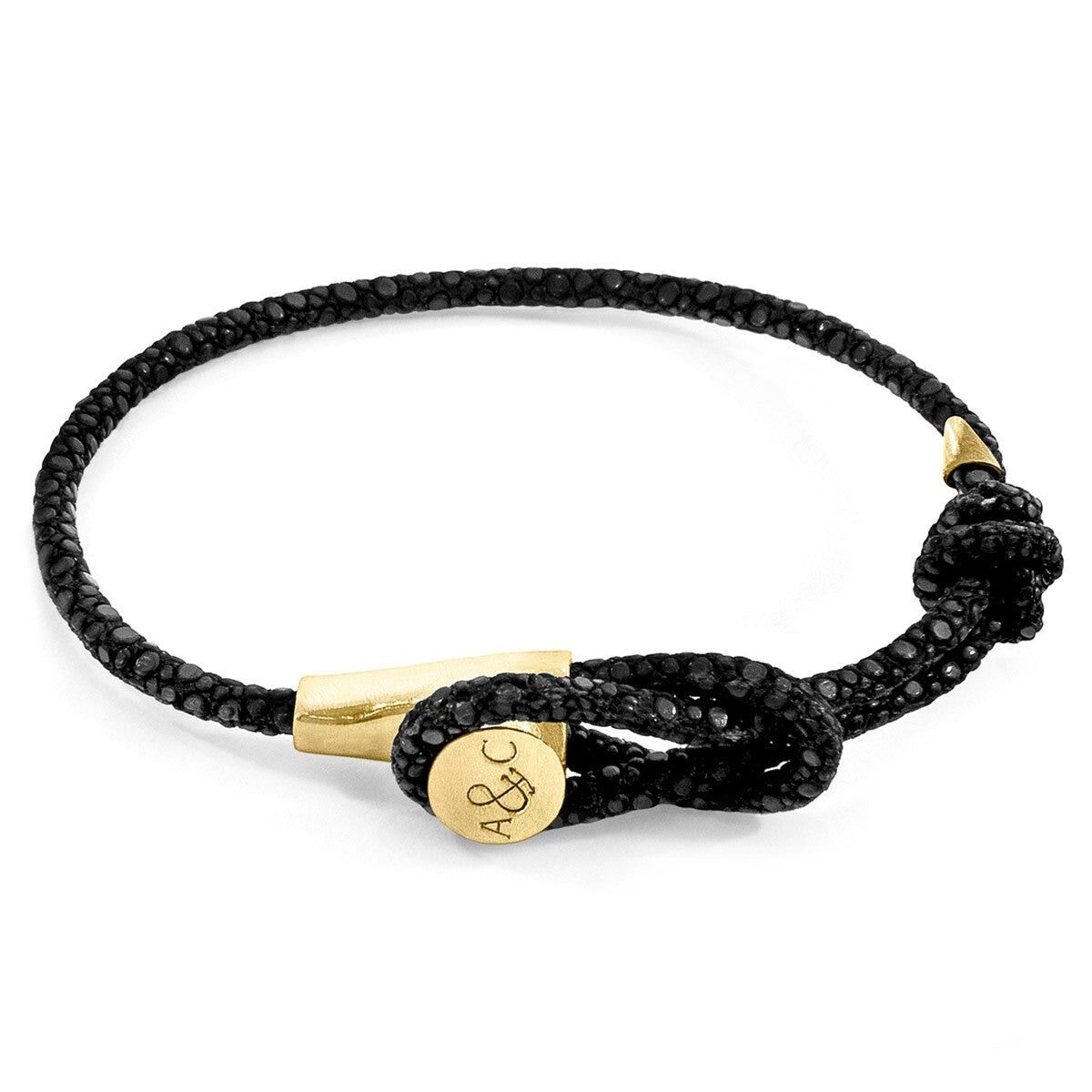 Pulsera de oro amarillo de 9 quilates y piel de raya Raven Black Dundee