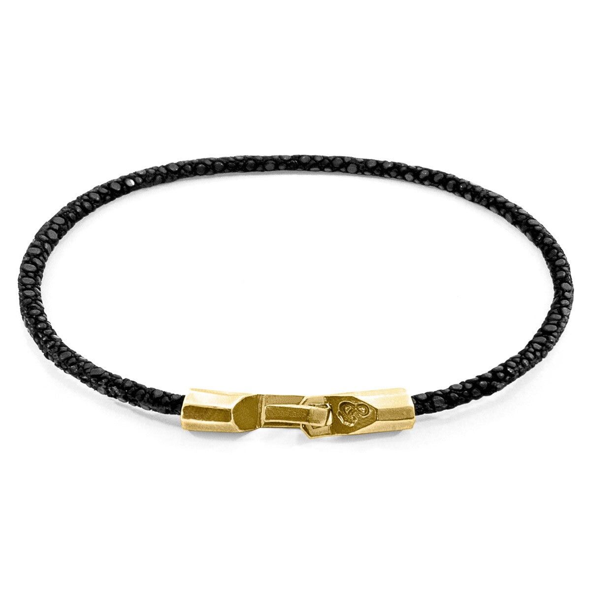 Bracciale Raven Black Talbot in oro giallo 9 carati e pelle di razza