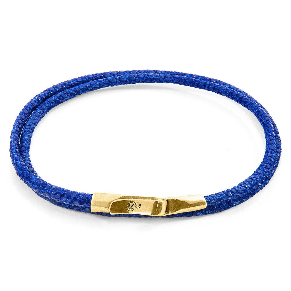 Bracciale Liverpool in oro giallo 9 carati e pelle di razza blu azzurro