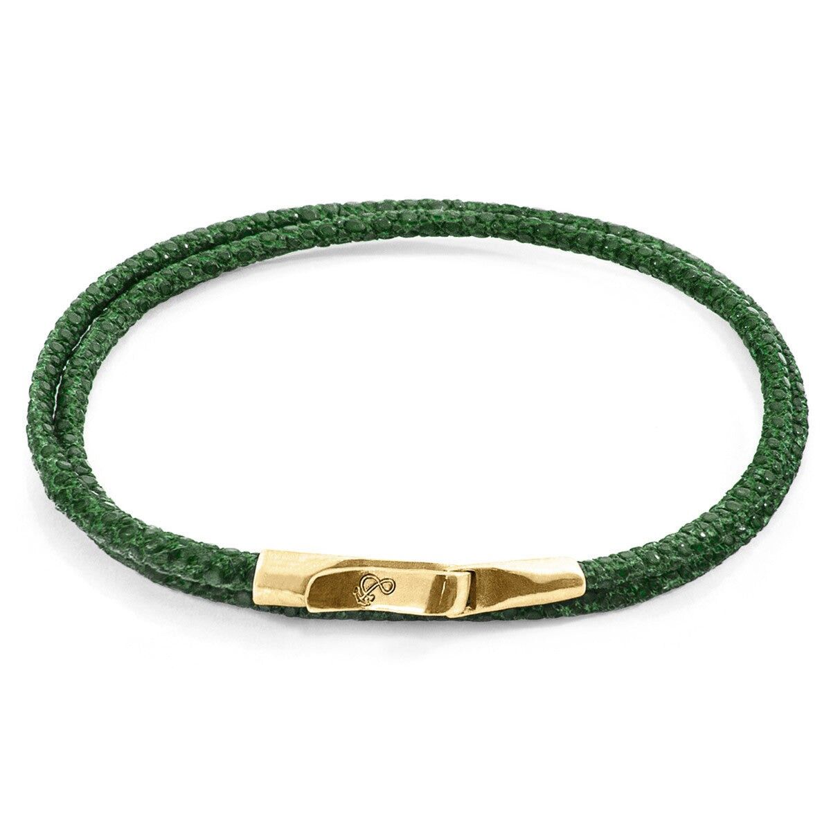Pulsera de piel de raya y oro amarillo de 9 quilates de Liverpool Racing Green