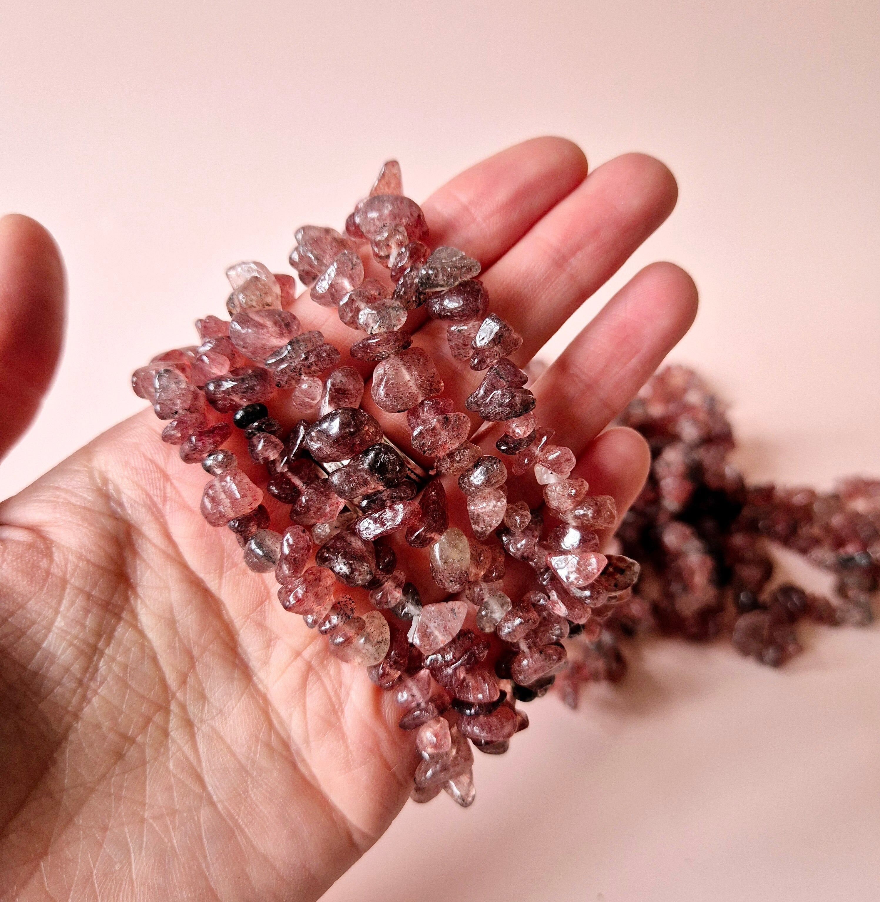 Bracelet en cristal de quartz fraise et pierres précieuses – Joie, amour et vibrations positives