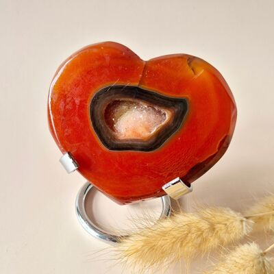 Pietra preziosa Corniola Druzy Cuore su Supporto #6 118g – Passione, Potenza ed Energia Frizzante