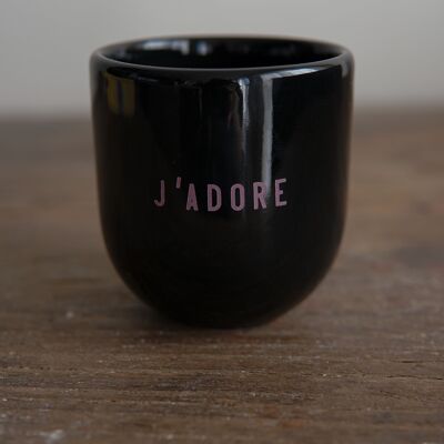 Tasse à café Sisi faite main, J'adore noire
