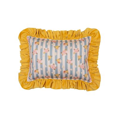 Cuscino decorativo con balza "giardino estivo", motivo floreale per camera da letto, cuscino con balza gialla, regalo in stile retrò per lei, decorazione pasquale