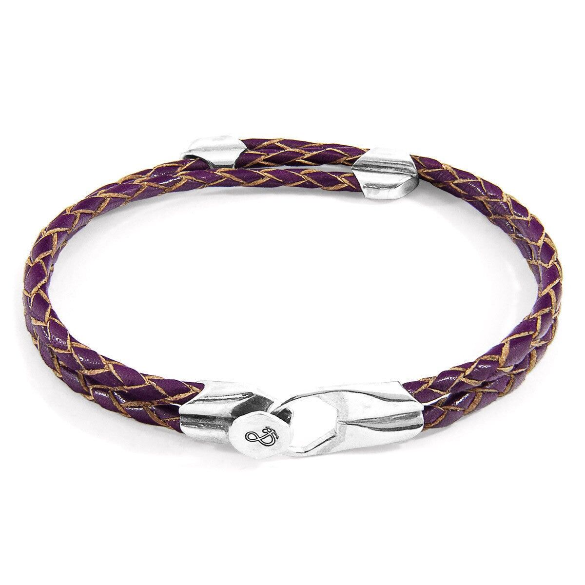 Bracciale Conway in argento e pelle intrecciata viola intenso
