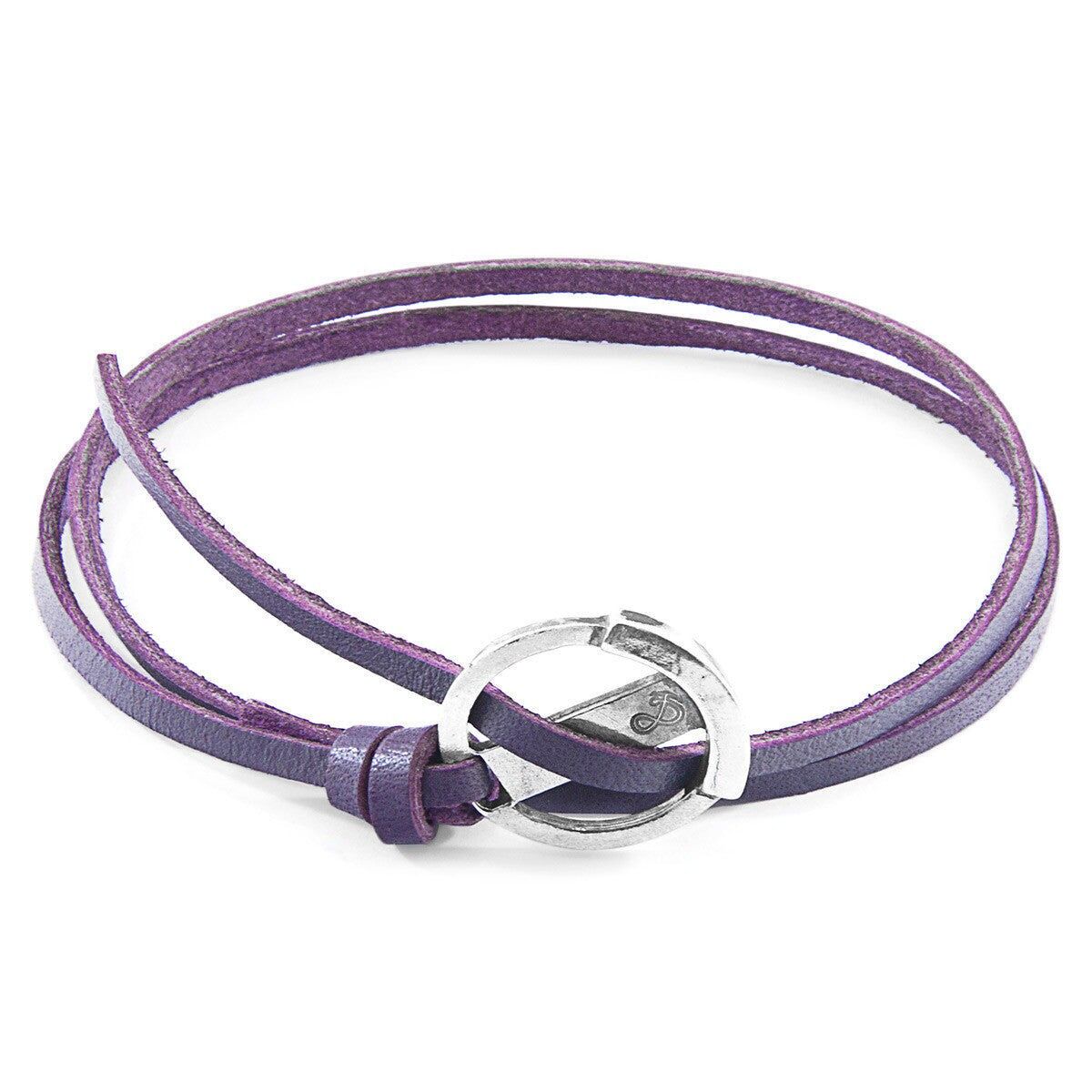 Bracciale in pelle piatta e argento con ancora Ketch viola uva