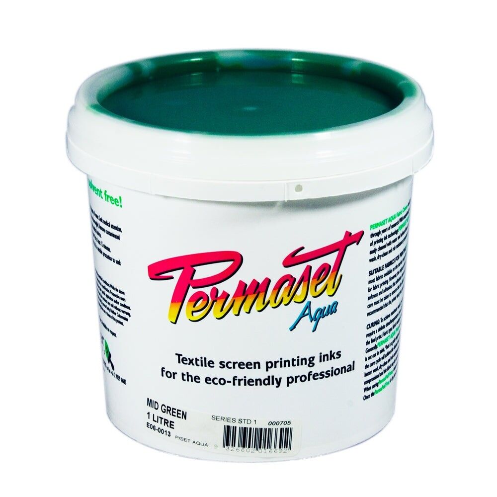 Permaset Aqua Standard 1 Liter Mittelgrün – Siebdruckfarbe für Stoff – Ideales Siebdruck-Set fürs Homeoffice, Starter-Set, Stofffarbe, Siebdrucker und andere Stofftinte