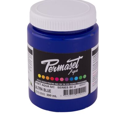 Permaset Aqua Standard 300 ml Ultra Bleu - Encre de sérigraphie pour tissus - Kit de sérigraphie idéal pour la maison, le bureau, le kit de démarrage, la peinture textile, la sérigraphie et autres encres textiles