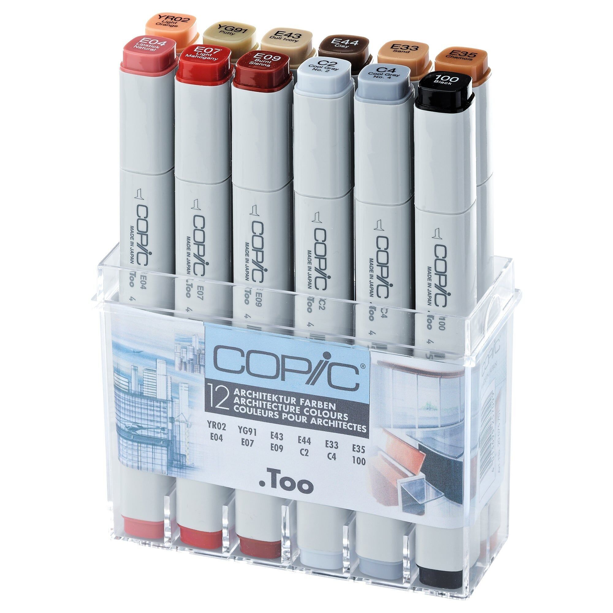 COPIC Classic Farbmarker – 12er-Set Architektur, für Kunst und Handwerk, Ausmalen, Grafiken, Textmarker, Design, Anime, Profis und Anfänger, Künstlerbedarf und Malbücher