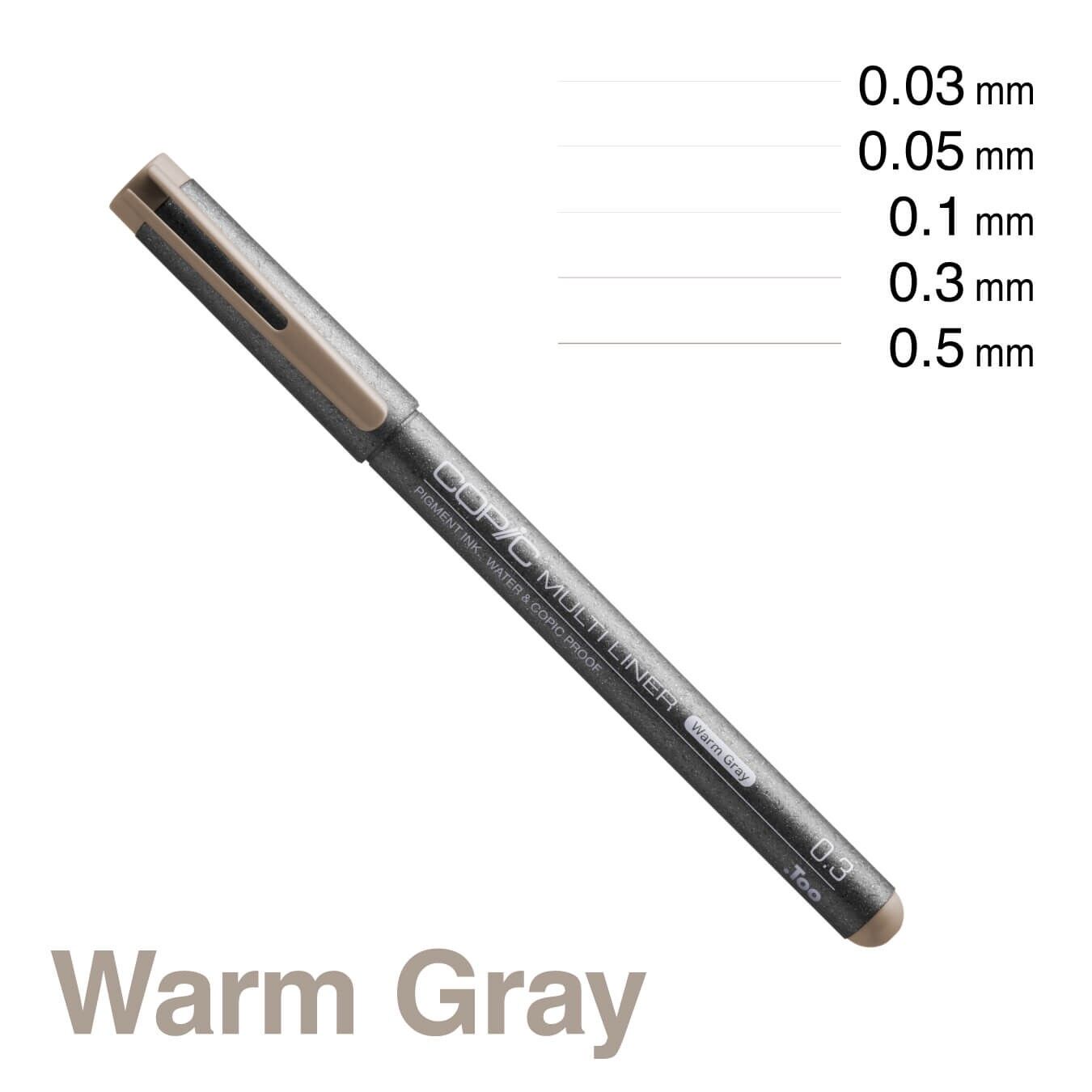 COPIC Multiliner Farbiger Fineliner-Stift – Warm Grey 0.1 mm, für Kunst und Handwerk, Ausmalen, Grafiken, Textmarker, Design, Anime, Profis und Anfänger, Künstlerbedarf und Malbücher.