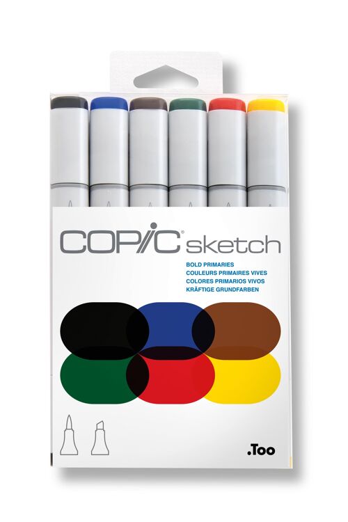 COPIC Sketch Coloured Marker Pen - Set of 6 Bold Primaries, For Art & Crafts, Colouring, Graphics, Highlighter, Design, Anime, Professional & Beginners, Art Supplies & Colouring Books