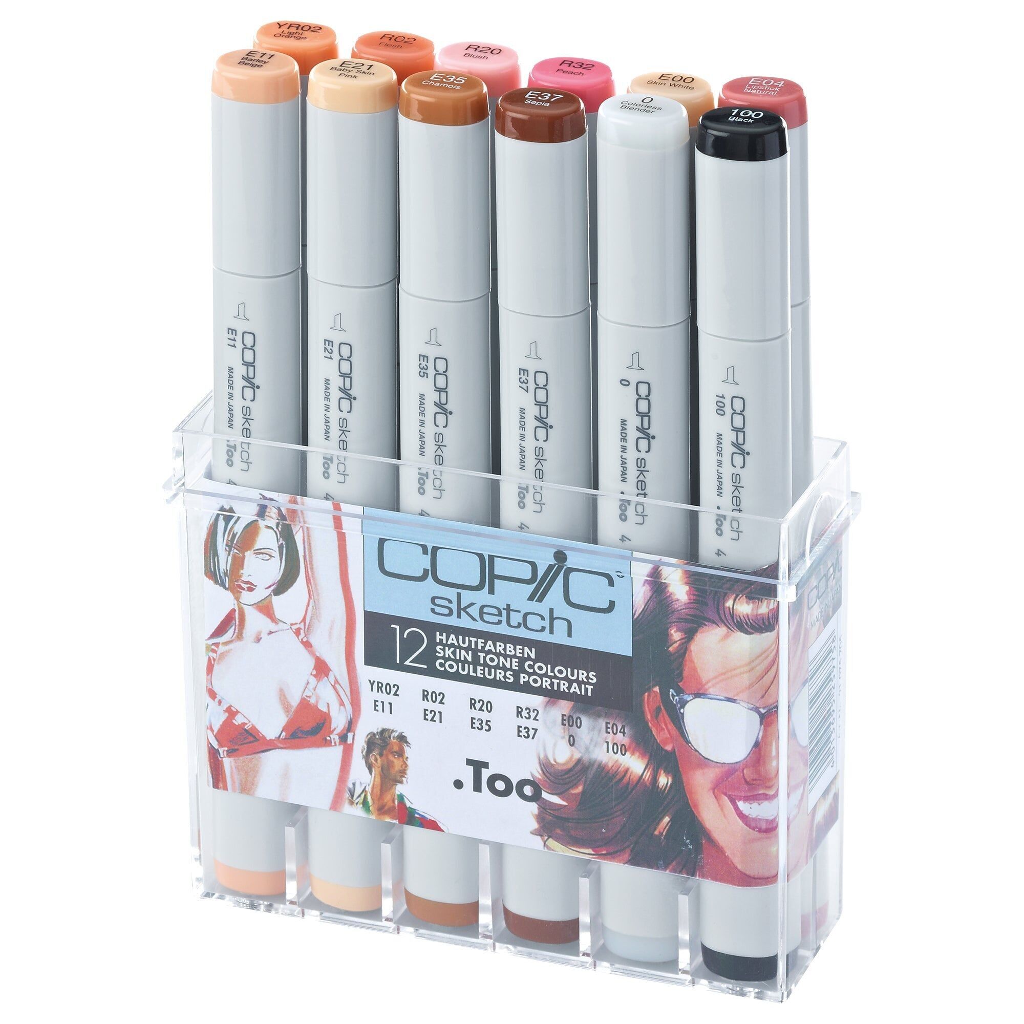 COPIC Sketch Farbmarker – Set mit 12 Portraitfarben, für Kunst & Handwerk, Ausmalen, Grafiken, Textmarker, Design, Anime, Profis & Anfänger, Künstlerbedarf & Malbücher