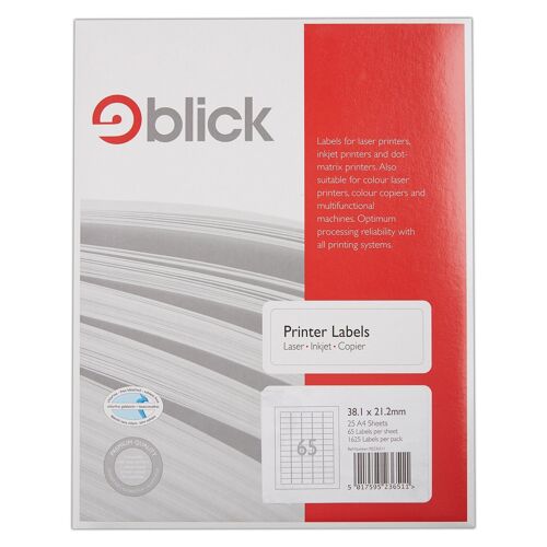 Blick Labels, White, 65 Per Sheet 25 Sheets, Rectangular, 38.1mm x 21.1mm, 1625 Labels, For Home, Office, Family, School