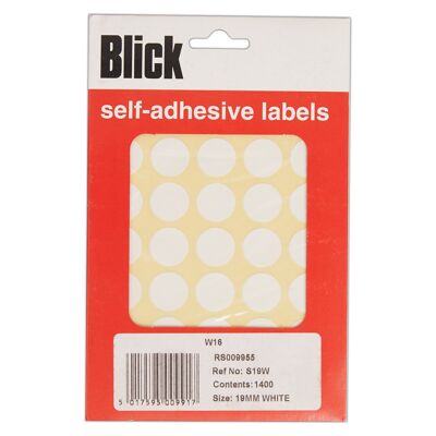 Pegatinas autoadhesivas Blick Office Pack, 19 mm, rectangulares, blancas, 1400 etiquetas