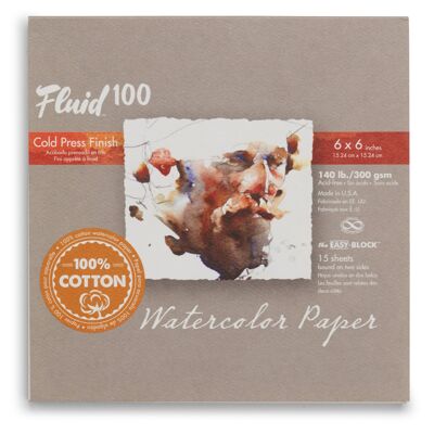 Bloc de papier aquarelle Speedball Fluid 100 Cold Press, blanc, 15 x 15 cm