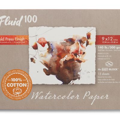Bloc de papier aquarelle Speedball Fluid 100 Cold Press, blanc, 23 x 30 cm