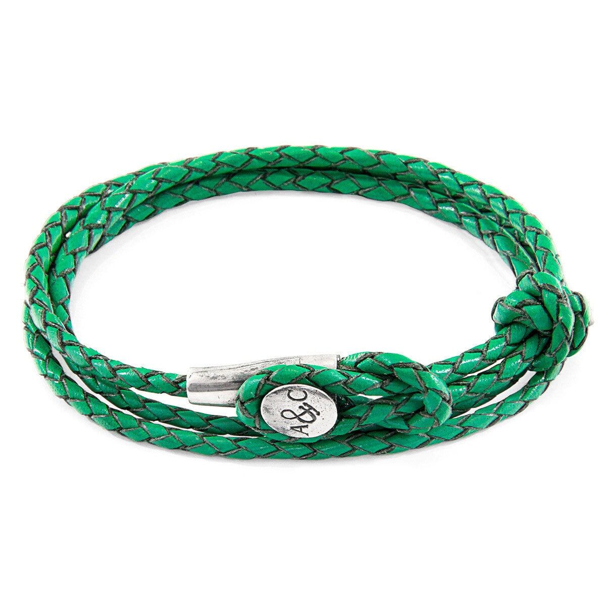 Pulsera de cuero trenzado y plata Dundee de color verde helecho