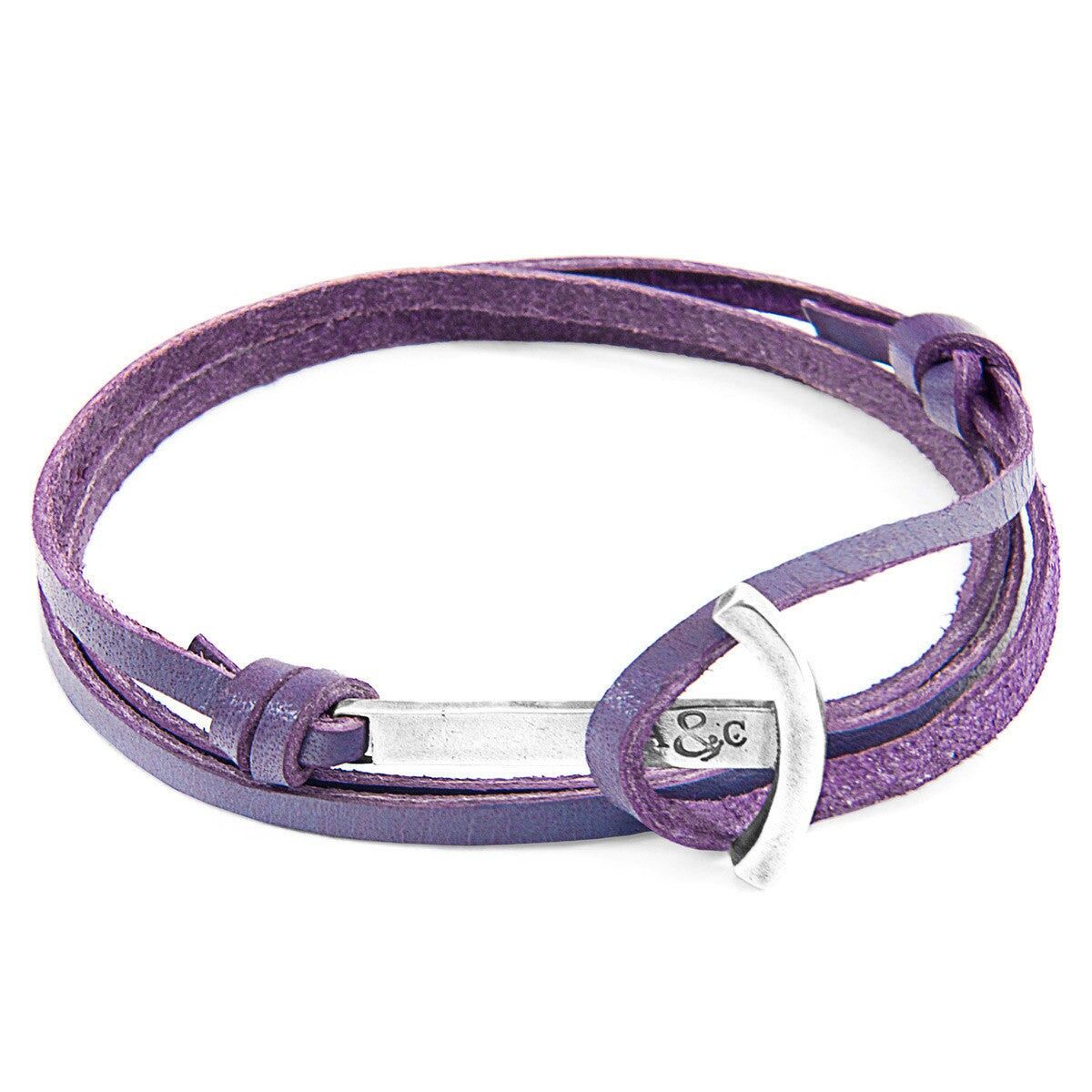 Bracciale Clipper Anchor in argento e pelle piatta con motivo Grape Purple