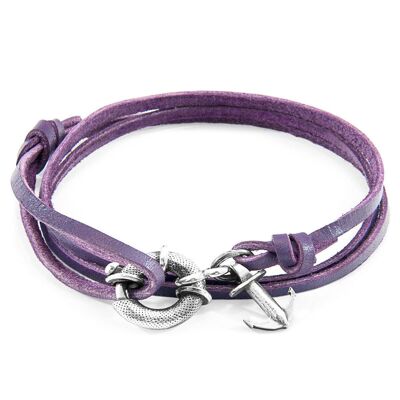 Bracelet en argent et cuir plat avec ancre Clyde violet raisin
