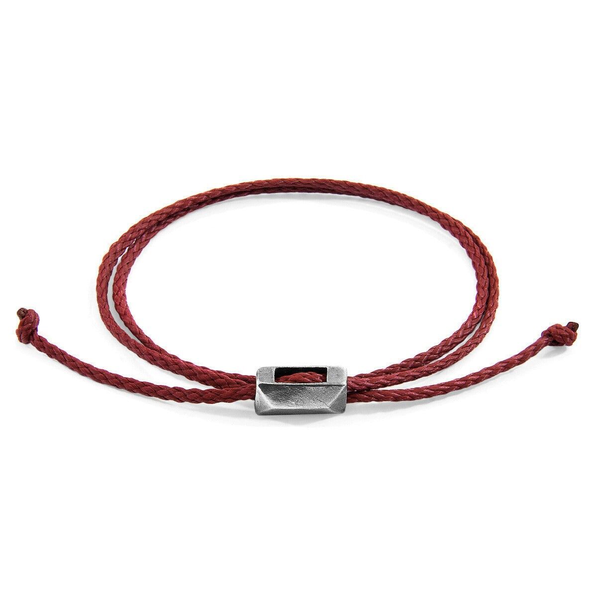 Bracciale SKINNY in argento e corda Edward rosso bordeaux