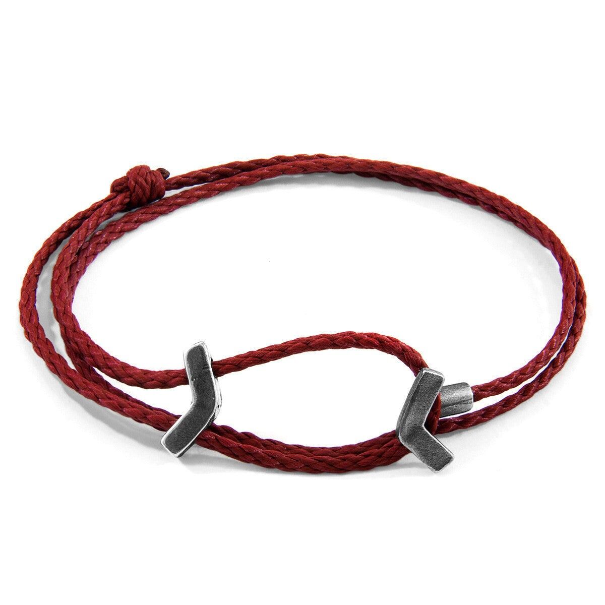 Bracciale SKINNY in argento e corda William rosso bordeaux