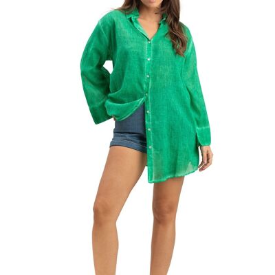 Chemise ample washed "Vert Guacamole",boutons,manches longues larges,coton SMLXL