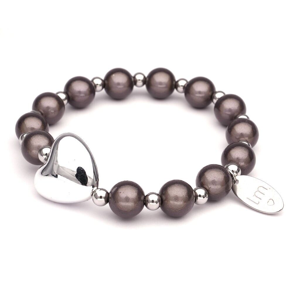 Bracciale LizzyMae Galaxy Pearl - ANTRACIET + HART ZILVER 10mm