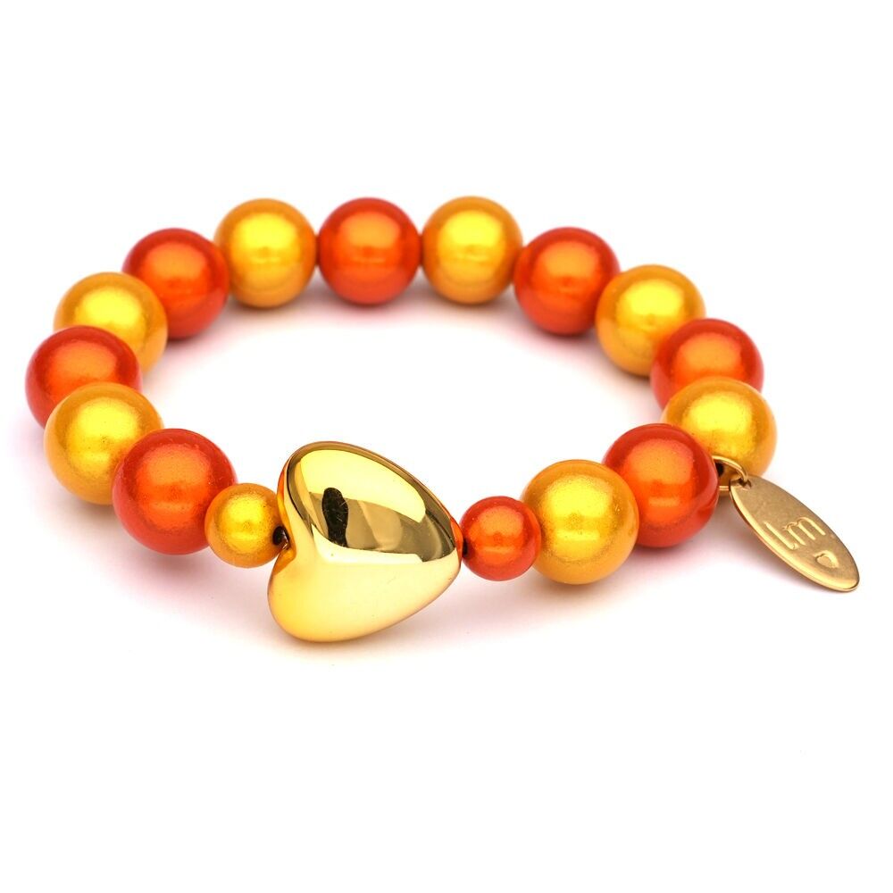 Bracciale LizzyMae Galaxy Pearl - OKER-ORANJE + HART GOUD 12mm