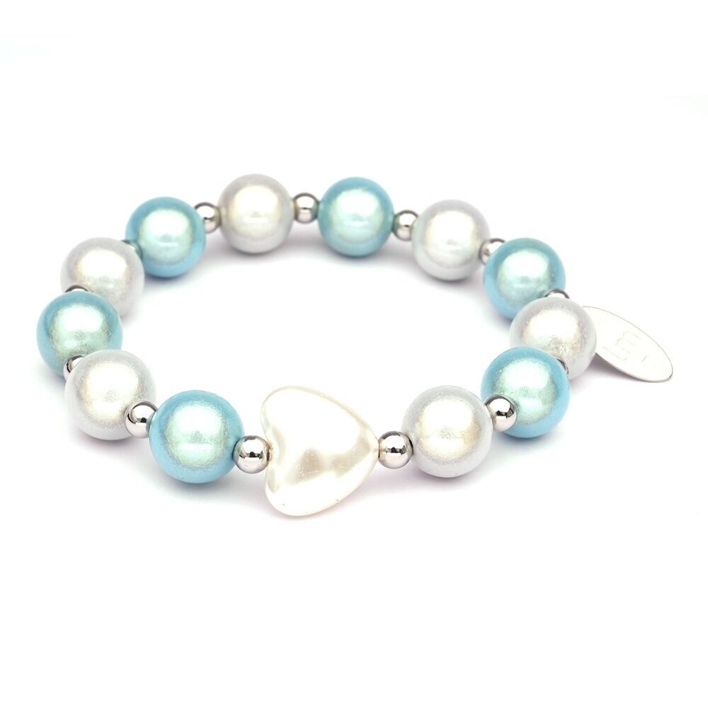 Bracciale LizzyMae Galaxy Pearl - LICHTBLAUW-OFFWHITE-OFFWHITE + ZILVER 12+5mm
