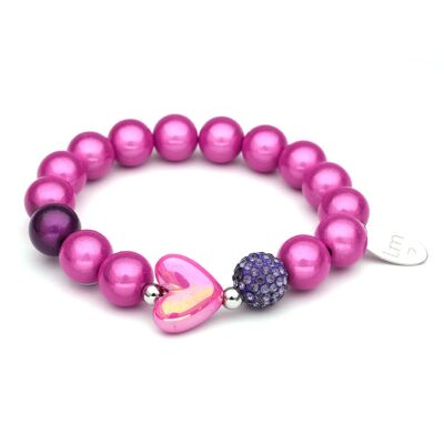 Bracelet LizzyMae Galaxy Pearl - FUCHSIA-DONKERPAARS + FUCHSIA-HART 12mm