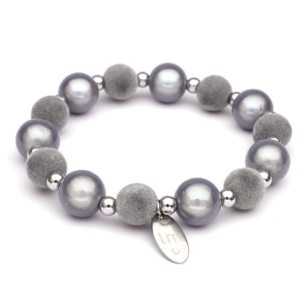 LizzyMae bracelet Galaxy Pearl - GRIJS + FLOCKING + ZILVER 12+10+5m