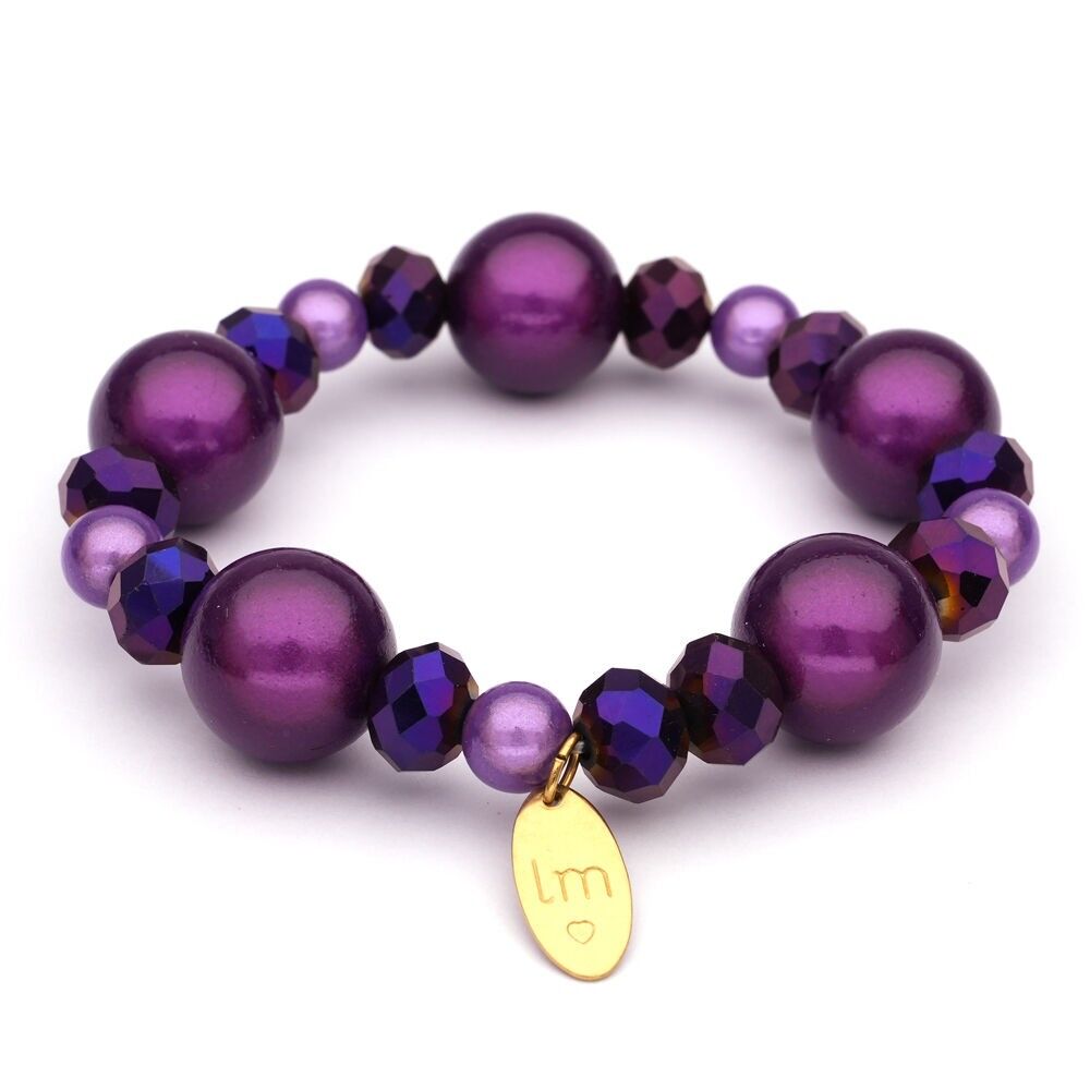Bracciale LizzyMae Galaxy Pearl - DONKERPAARS-LILA+KRY 14+10mm
