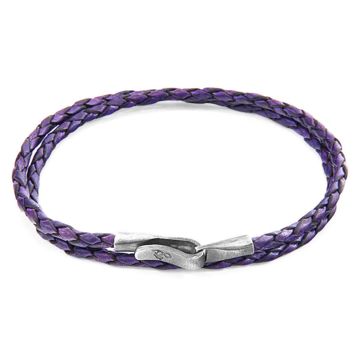 Bracciale in pelle intrecciata e argento Liverpool viola uva