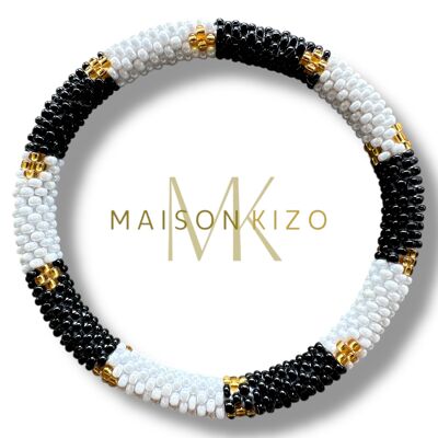 Pulsera de cuentas nepalíes en oro negro y blanco N17