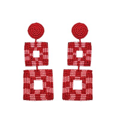 Boucles d'oreilles pendantes doubles carrées roses