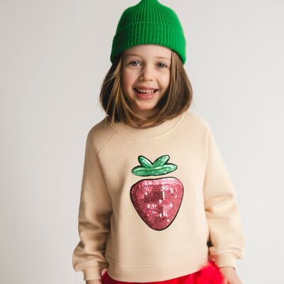 Abito per bambini in cotone/tulle con paillettes, rosso fragola, rosa, beige