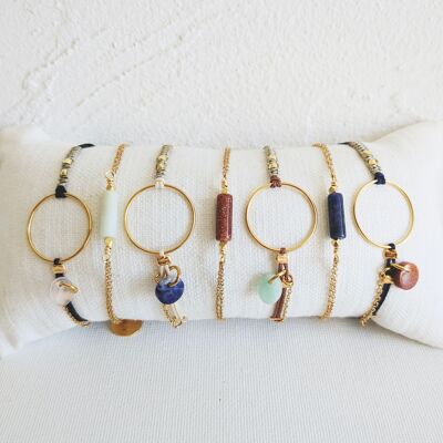 Serie di bracciali ad anello in acciaio inossidabile e pietre preziose BRA-15