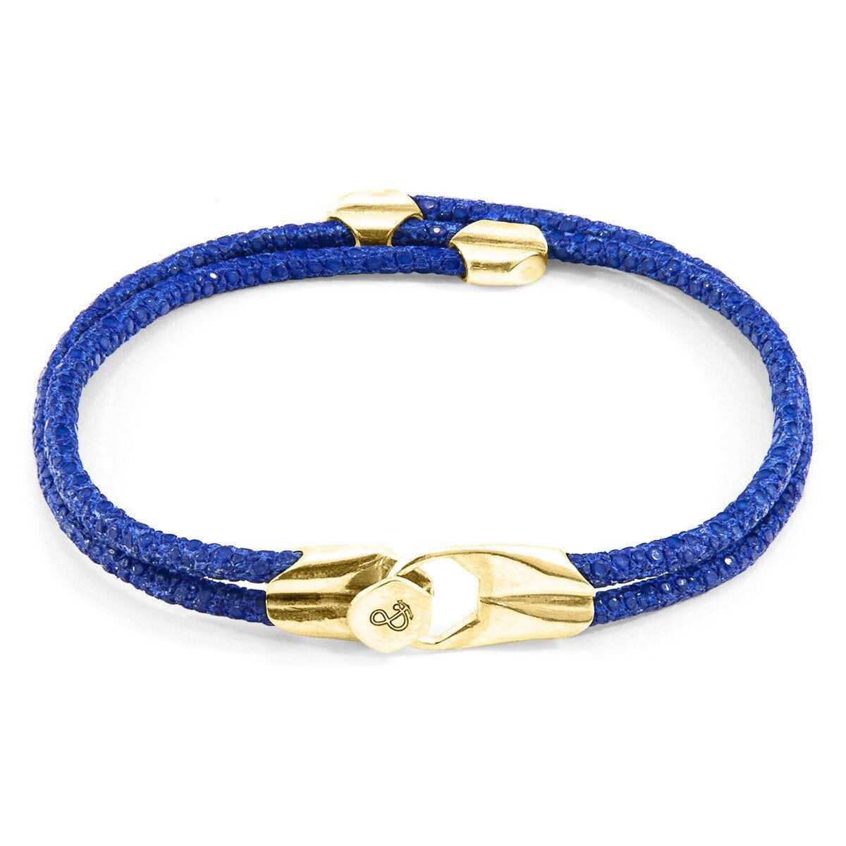 Bracciale Conway in oro giallo 9 carati e pelle di razza Azure Blue