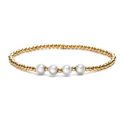 LizzyMae bracciale acciaio inossidabile - oro - 4x perla bianco sporco